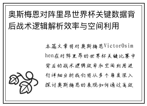 奥斯梅恩对阵里昂世界杯关键数据背后战术逻辑解析效率与空间利用 奥斯梅恩对阵里昂世界杯关键数据背后战术逻辑解析效率与空间利用